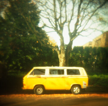 Old fashioned yellow van on Capital Hill, Seattle, Washington