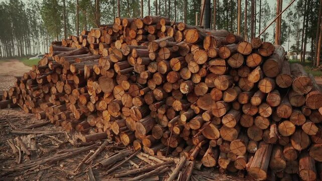 Stacked firewood in the farmer's field.