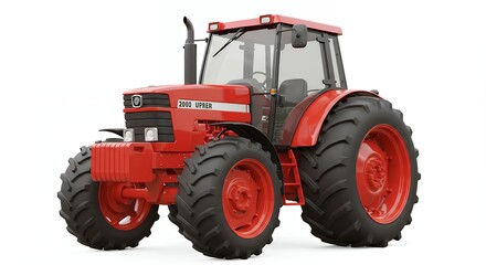 Obraz premium Red tractor isolated on white background agricultural vehicle heavy machinery