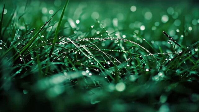 dark green grass texture, wet and dewy surface, rich tones, subtle lighting, seamless background, realistic, outdoor sports atmosphere