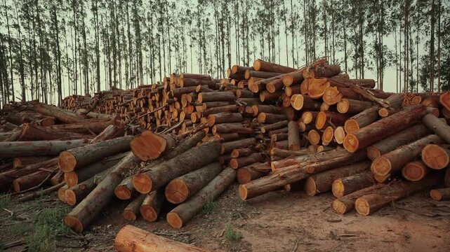 Pile of cut and stacked tree logs