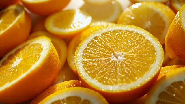 close-up shot filled with fresh citrus slices, oranges, lemons, frame entirely covered, zesty and refreshing, vibrant and juicy background