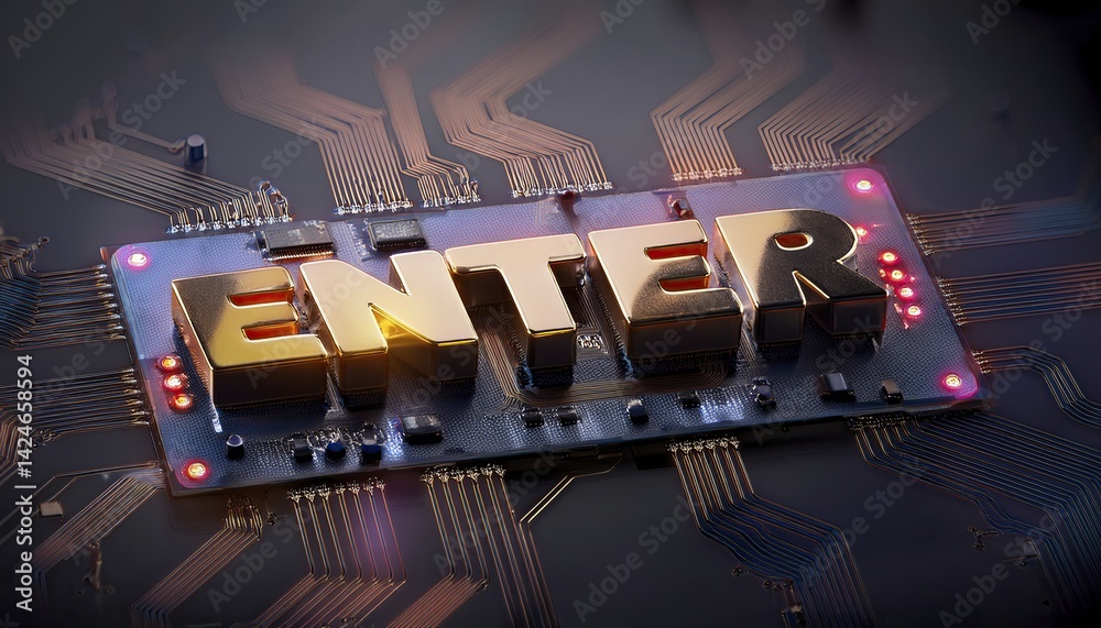 Poster Enter Key on a Computer Keyboard Surrounded by Circuitry
