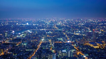 Obraz premium Tokyo Nightscape: A Dazzling Aerial View of Illuminated City