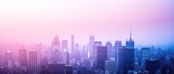 Fototapeta premium Dreamy Cityscape at Dawn: A Serene Panorama of Urban Skyline