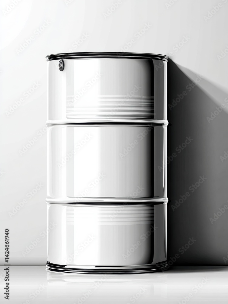 Aufkleber shiny barrel with clean label mockup casting shadows in a well-lit environment