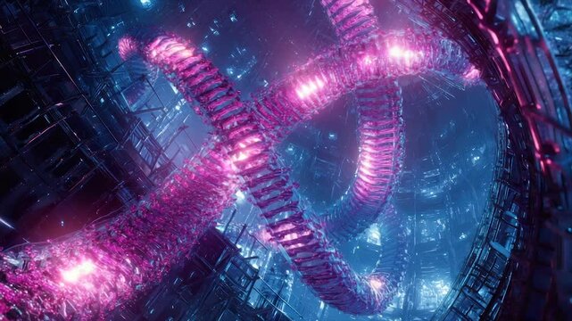 Abstract, futuristic city, glowing tunnels, intricate network, vibrant colors