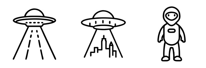 UFOs and Astronaut Icons set, vector  