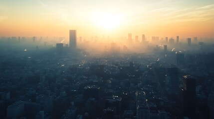 Obraz premium City Sunrise with Hazy Skyline.