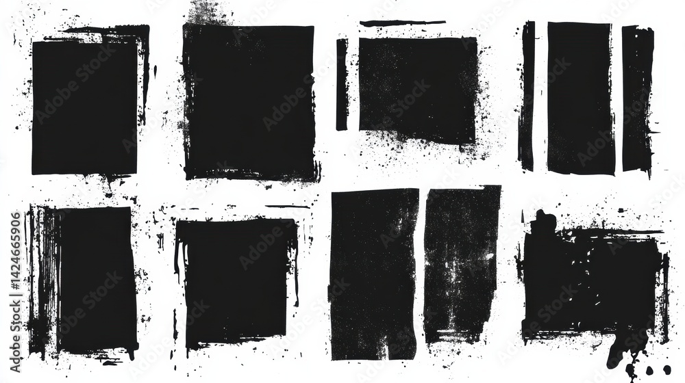 Aufkleber creative design elements featuring black rough edge rectangles with grunge square frames for artisti