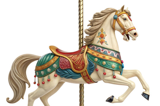 a plastic horse of a carousel , isolated on transparent background - generated by ai