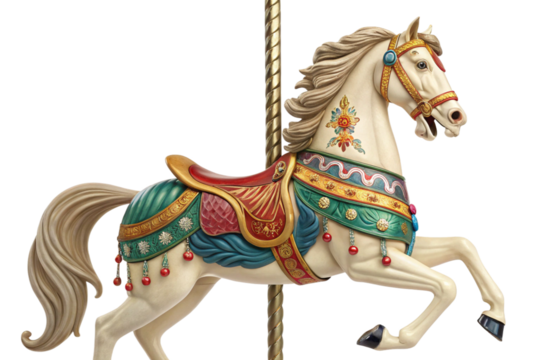 a plastic horse of a carousel , isolated on transparent background - generated by ai