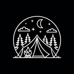 camping silhouette logo vector line art logo design