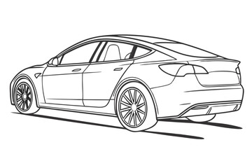 Electric Sedan Car One Line Minimal Drawing