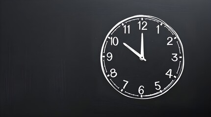 a clock drawing on black board, large space for copy