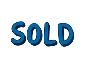 Vibrant Sold Text Icon in Playful Style on White Background  