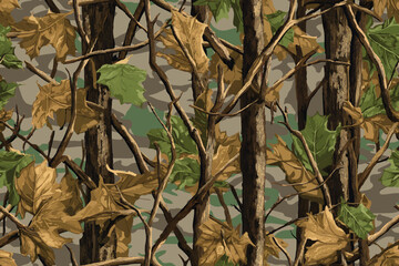 Vector real tree hunting camouflage seamless pattern texture. Camo pattern, hunting seamless pattern. hunting camo. Vector camouflage