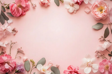 Pink rose frame . Background for massages.