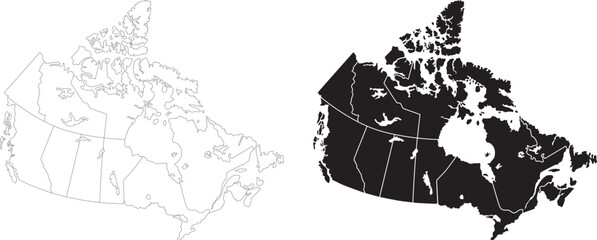 Canada country political vector map provinces blank black silhouette flat map isolated graphic design