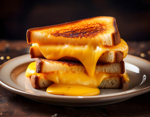 Delicious Grilled Cheese Sandwich, Melting Cheese, Toasted Bread, on Plate, Food Photography.