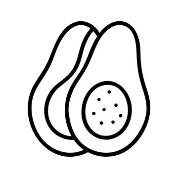 recommend clip art: black outline icon of sliced papaya fruit with visible seeds, minimal tropical fruit or healthy food symbol, isolated on white background