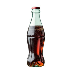Glass bottle of soda with condensation on transparent background