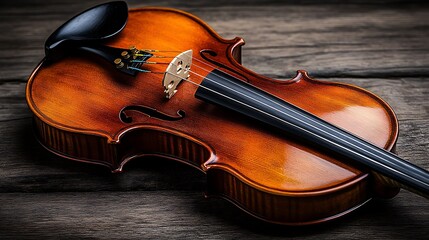 Fototapeta premium Polished violin rests on wood