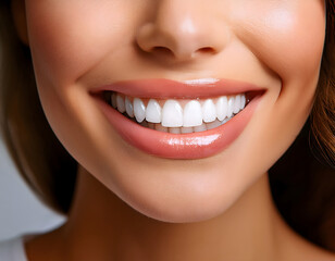 Radiant Smile Healthy Teeth, Glossy Lips, Portrait of Smiling Woman, Cosmetic Dentistry Concept.