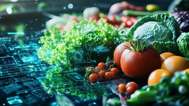 Fresh organic vegetables digital technology modern farming healthy food produce red eco diet green