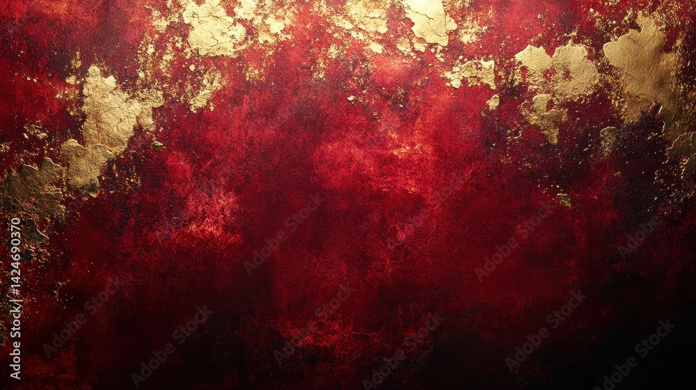 Poster vibrant red and gold abstract texture with bold color contrasts creating an eye-catching visual appe