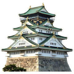 Fototapeta premium Osaka Castle Majestic Japanese Architecture Green Roof Gold Details