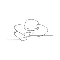 One continuous line drawing of Accessories at the beach vector design illustration. Summer holiday themes design in simple linear continuous style vector concept. Suitable for education design purpose