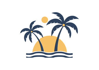 Palm tree silhouettes sign on sun beach, sunset on island, two palm and sun Icon Design
