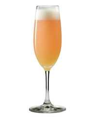 Bellini cocktail in champagne flute with peach foam