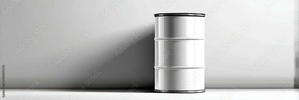 Poster glossy barrel mockup with clean label design and natural shadows against a minimalist gray backgroun