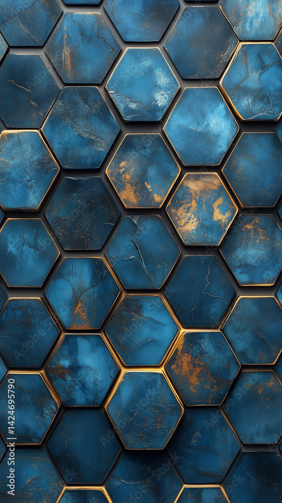 Wall mural a pattern of intertwined hexagons. yellow on a transparent background