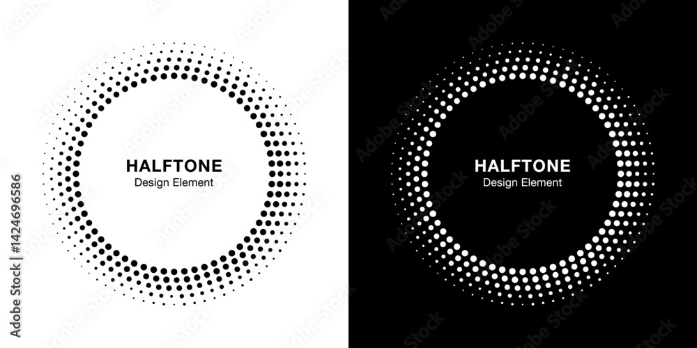 Wall mural abstract circle frame halftone dots logo emblem design element. round border icon gradient halftone 