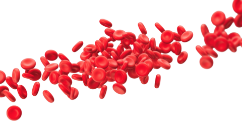 Red blood cells flowing art  isolated over png transparent background	