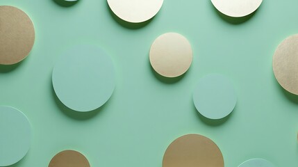 Mint Gold Circles Abstract Background.