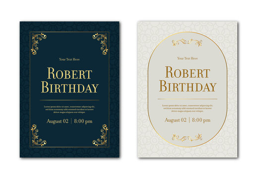 Blue And Gold Elegant Birthday Invitation Template