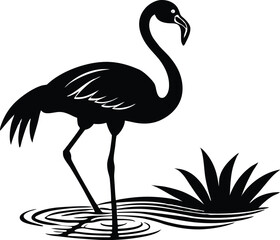 Flamingo Standing in Water Silhouette