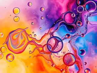 A captivating splash of water surrounded by vibrant, abstract colors. The dynamic movement of droplets creates an energetic visual that evokes fluidity and creativity.