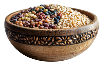 Assorted Grains and Legumes in Wooden Bowl Healthy Food Concept