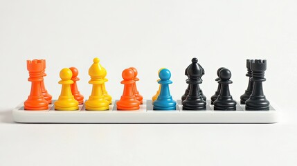 A compact travel chess set for kids with magnetic pieces in bold colors