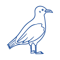 Simple blue outline of a bird standing on one leg drawn on a white background