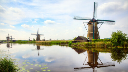 Old, Charming Windmills in Kinderdijk, Netherlands
