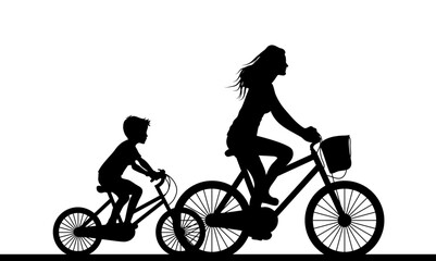 Fototapeta premium Mother and Child Cycling Silhouette