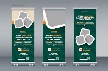 Donation charity roll up banner | Fundraising event, Nonprofit campaign roll up banner | Humanitarian aid community pull up banner, or x banner print template