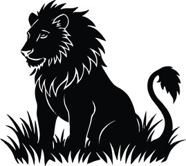 Lion Sitting in Grass Silhouette