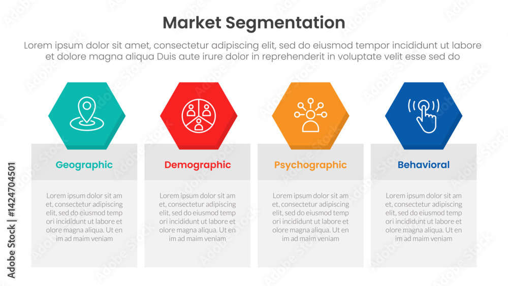 Poster market segmentation framework analysis infographic 4 point stage template with for slide presentatio